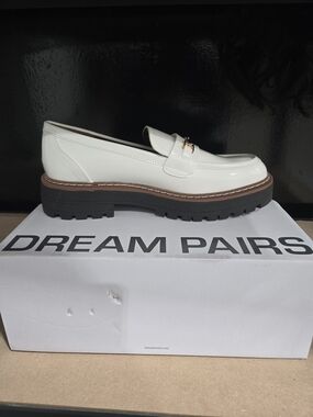 Dream Pairs White Chunky Platform Loafer with Gold Bit